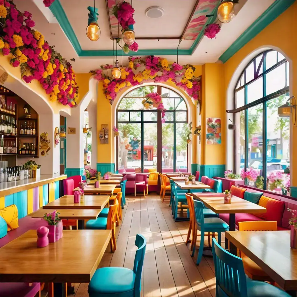 création site internet restaurant Genève – salle colorée d'un restaurant tendance